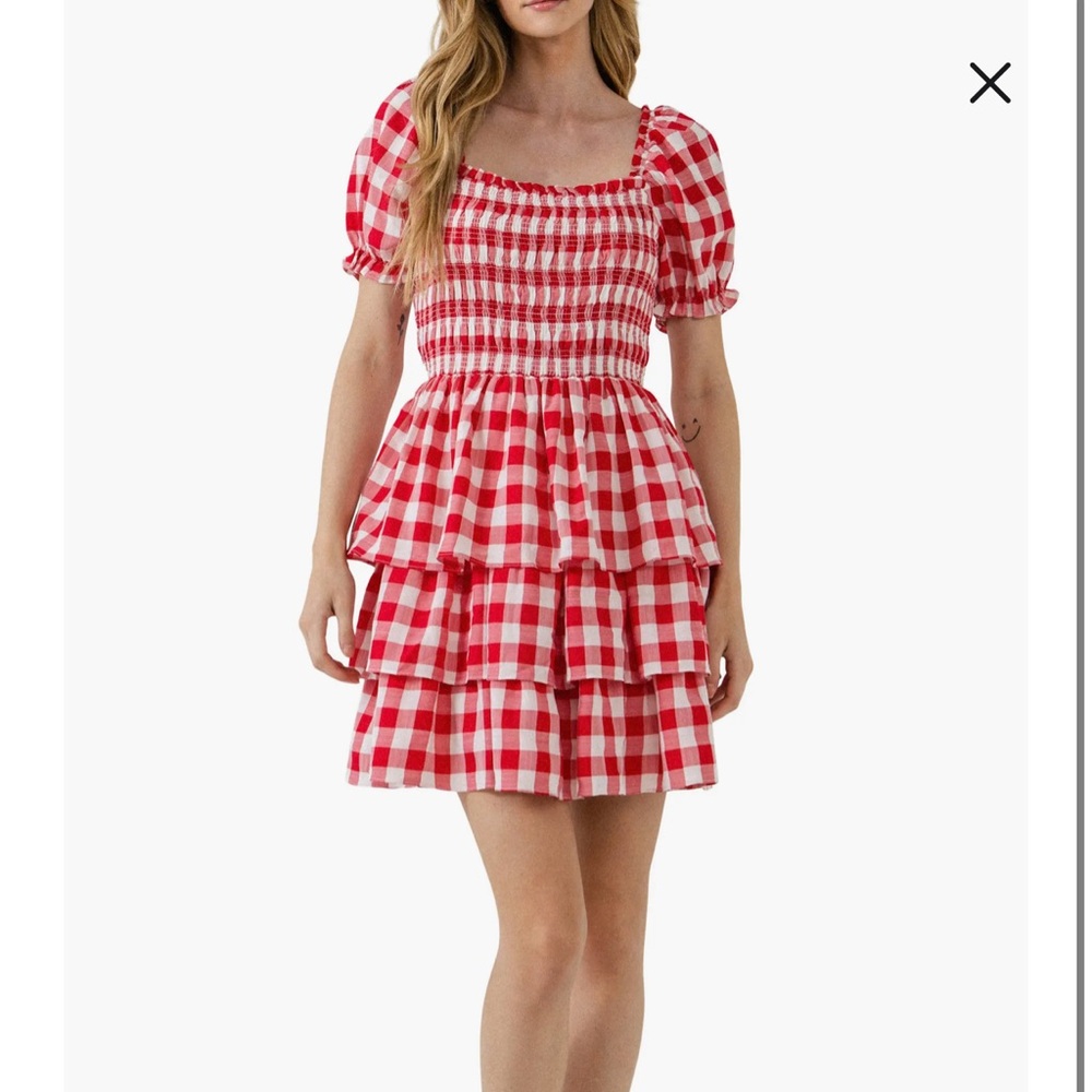 Gingham Smocked Mini Dress
